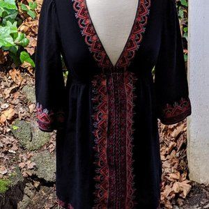 Flying Tomato Boho Embroidered Black Dress